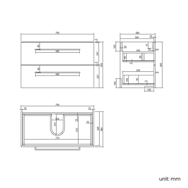 Elba Matt Black Wall Hung Basin Drawer Vanity 800mm