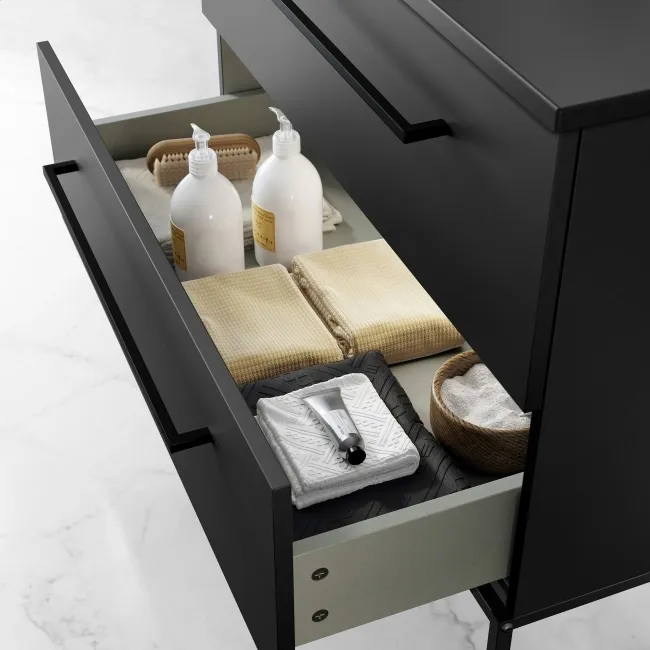 Elba Matt Black Wall Hung Basin Drawer Vanity 800mm with Matt Black Stand