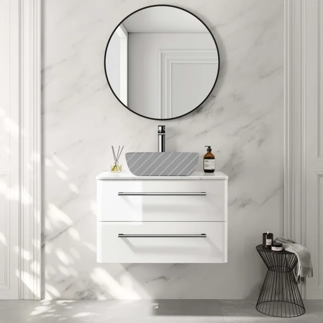 Omaha Gloss White Wall Hung Drawer Vanity with Marble Top 800mm - Excludes Counter Top Basin