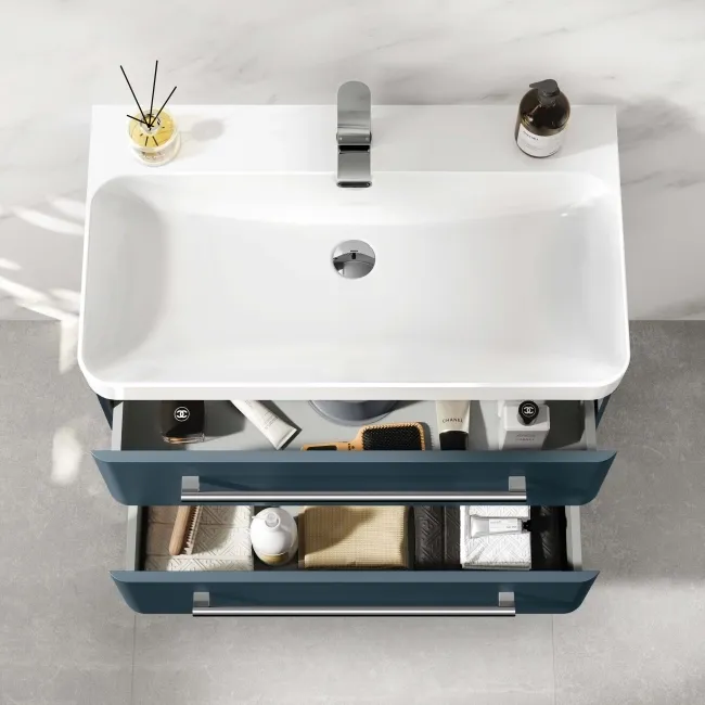 Omaha Navy Blue Wall Hung Basin Drawer Vanity 800mm