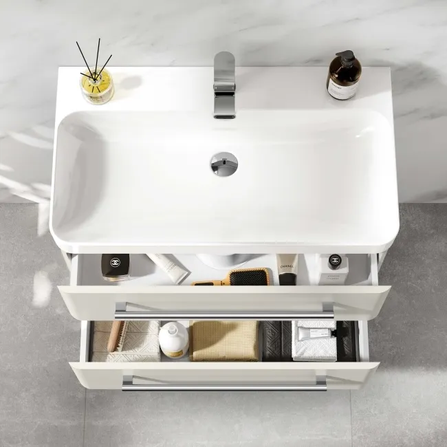 Omaha Linen White Wall Hung Basin Drawer Vanity 800mm