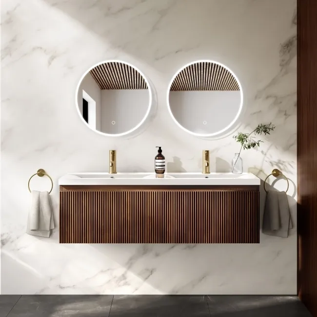 Malta Fluted Black Walnut Wall Hung Double Basin Drawer Vanity 1200mm