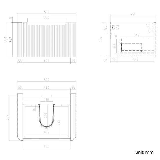 Sorrento Fluted Coastal White Wall Hung Drawer Vanity with Marble Top 600mm - Excludes Counter Top Basin