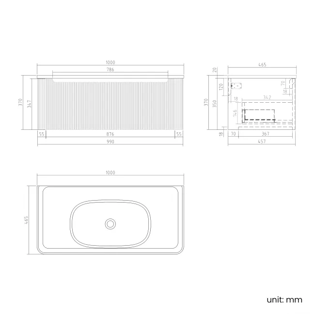 Sorrento Fluted Country Oak Wall Hung Drawer Vanity with Matt White Basin 1000mm