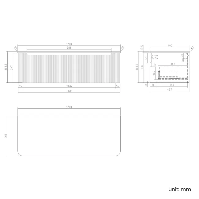 Sorrento Fluted Country Oak Double Wall Hung Drawer Vanity with Marble Top 1200mm - Excludes Counter Top Basin