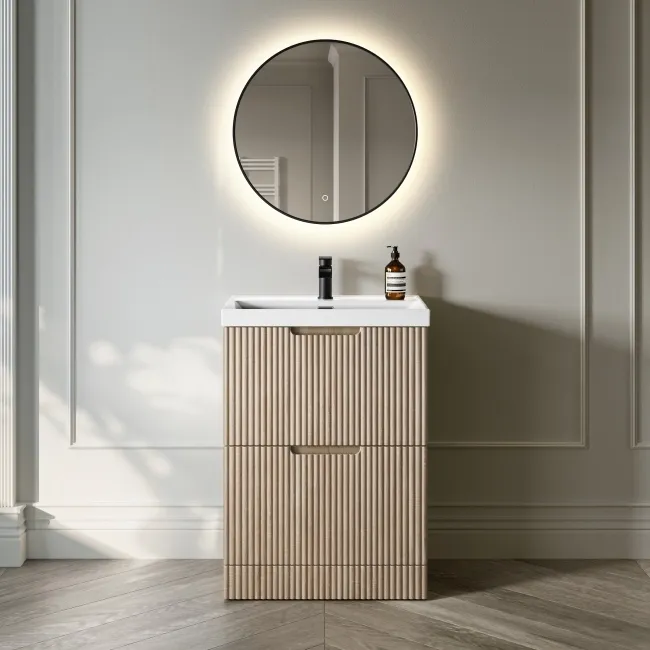 Crete Fluted Apex Oak Basin Vanity Drawer 600mm