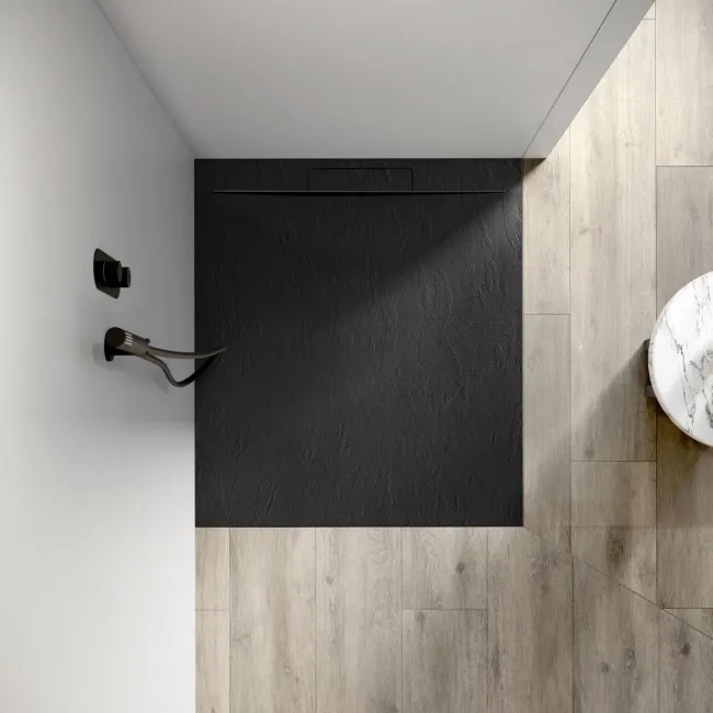 Tokyo Rectangular Matt Black Slate Texture Stone Shower Tray 1000x700mm