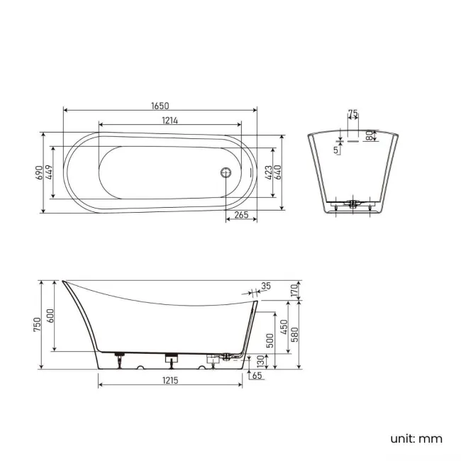 Westminster 1650mm Freestanding Bath