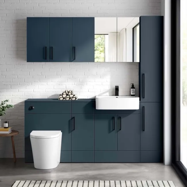 Harper Navy Blue Side Cabinet Unit 300mm - Black Accents