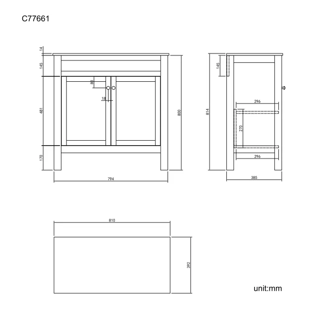 Bermuda Graphite Grey Cabinet with Marble Top 800mm - Excludes Counter Top Basin