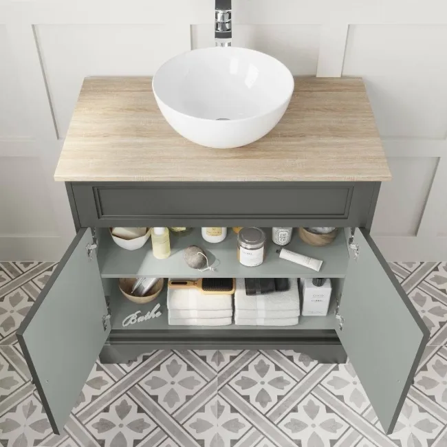 Lucia Graphite Grey Vanity with Oak Effect Top & Round Counter Top Basin 840mm