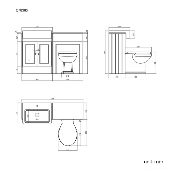 Monaco Graphite Grey Combination Vanity Basin and Hudson Toilet with Wooden Seat 1200mm