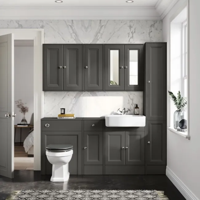 Monaco Graphite Grey Combination Vanity Basin and Hudson Toilet with Wooden Seat 1500mm