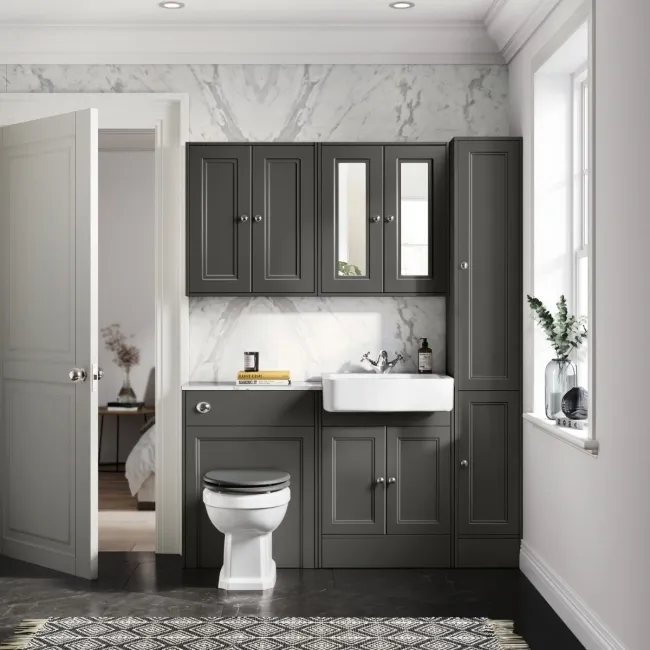 Monaco Graphite Grey Combination Vanity Basin with Marble Top & Hudson Toilet with Wooden Seat 1200mm