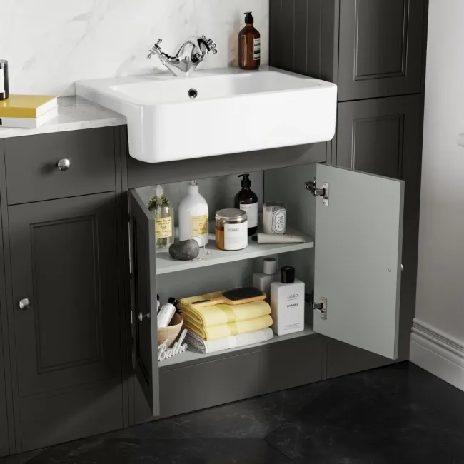 Monaco Graphite Grey Combination Vanity Basin with Marble Top and Hudson Toilet with Wooden Seat 1500mm