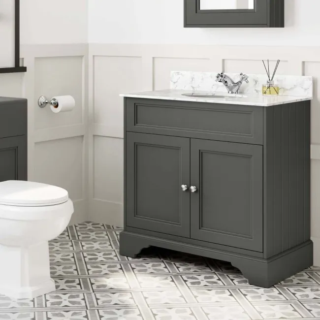 Lucia Graphite Grey Vanity with Marble Top & Undermount Basin 830mm