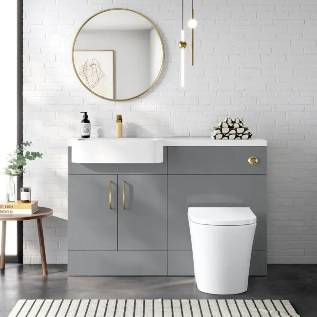 Harper Stone Grey Combination Vanity Basin and Tucson Toilet 1200mm - Brushed Brass Accents - Left Handed