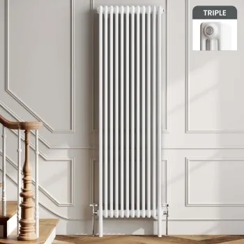 Athens White Triple Column Vertical Traditional Radiator 1800x560mm