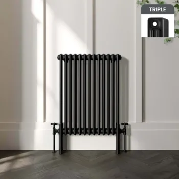 Athens Matt Black Triple Column Horizontal Traditional Radiator 750x605mm