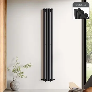 Marbella Matt Black Double Oval Panel Radiator 1800x240mm