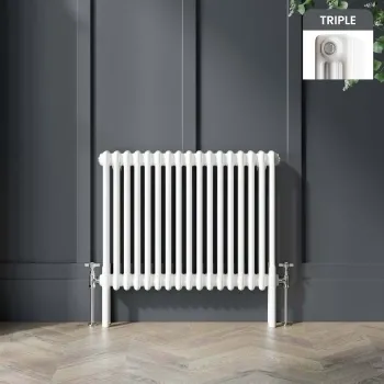 Athens White Triple Column Horizontal Traditional Radiator 600x785mm