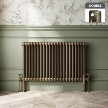 Athens Antique Gold Double Column Horizontal Traditional Radiator 600x1010mm