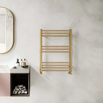 Barcelona Brushed Brass Straight Heated Towel Rail 800x600mm