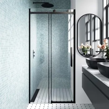Oslo Matt Black Premium Easy Clean 8mm Sliding Shower Door 1000mm