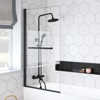 Venice 4mm Matt Black Bath Screen with Towel Rail - 800mm