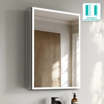 Esme Matt Black Illuminated LED Recessed Mirror Cabinet 700x500mm