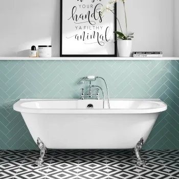 Harrow 1700mm Back To Wall Roll Top Bath - Chrome Claw Feet