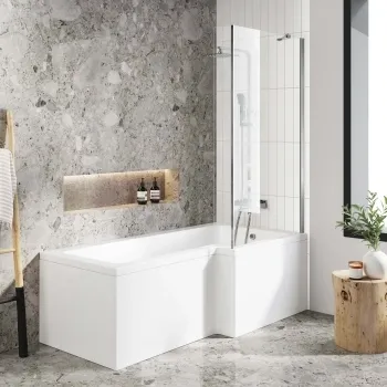 L Shaped 1700 Shower Bath & 4mm Fixed Screen - Right Handed
