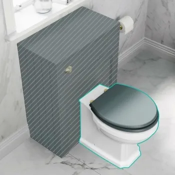 Hudson Traditional Back To Wall Toilet With Midnight Green Wooden Seat - Brushed Brass Hinges