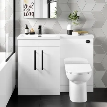 Avon Gloss White Combination Vanity Basin and Aruba Toilet 1100mm - Black Accents - Left Handed