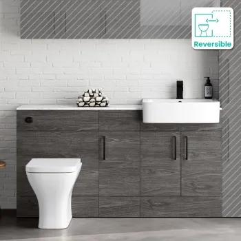 Harper Charcoal Elm Combination Vanity Basin with Marble Top & Atlanta Toilet 1500mm - Black Accents