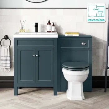 Bermuda Inky Blue Combination Vanity Basin and Hudson Toilet with Wooden Seat 1100mm