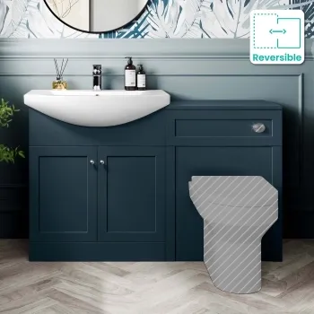 Capri Navy Blue Basin Vanity and Back To Wall Unit 1350mm (Excludes Toilet) - Chrome Handles