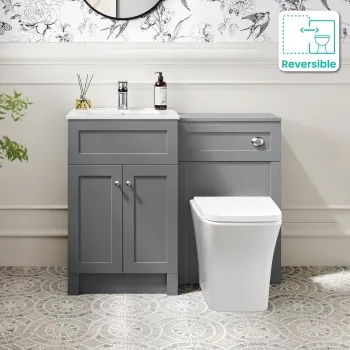 Milos Fog Grey Combination Vanity Basin and Houston Toilet 1000mm - Chrome Handles
