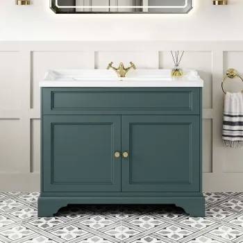 Lucia Midnight Green Basin Vanity 1030mm - Brushed Brass Accents