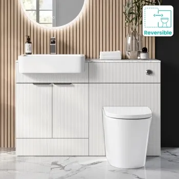 Sicily Fluted Coastal White Combination Vanity Basin with Marble Top & Boston Toilet 1200mm - Chrome Handles
