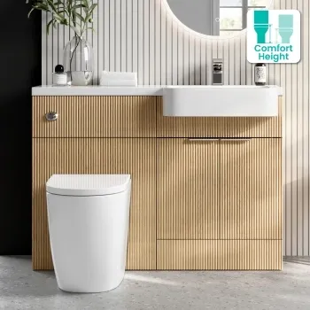 Sicily Fluted Country Oak Combination Vanity Basin and Utah Comfort Height Toilet 1200mm - Chrome Handles - Right Handed