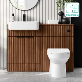 Sicily Fluted Black Walnut Combination Vanity Basin and Miami Toilet 1200mm - Black Accents
