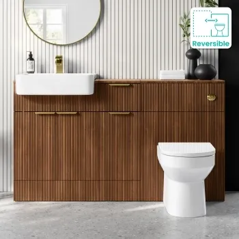 Sicily Fluted Black Walnut Combination Vanity Basin and Miami Toilet 1500mm - Brushed Brass Accents