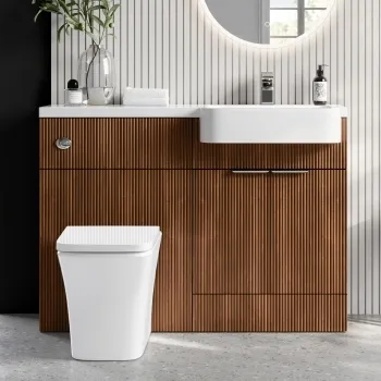 Sicily Fluted Black Walnut Combination Vanity Basin and Houston Toilet 1200mm - Chrome Handles - Right Handed