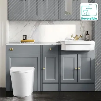 Monaco Dove Grey Combination Vanity Traditional Basin with Marble Top and Boston Toilet 1500mm - Brushed Brass Accents