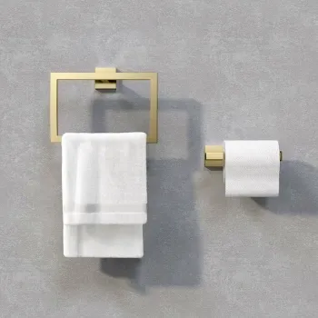 Isla Brushed Brass Toilet Roll Holder & Towel Ring