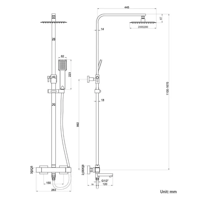 Galway Square Chrome Thermostatic Bath Filler Shower Set