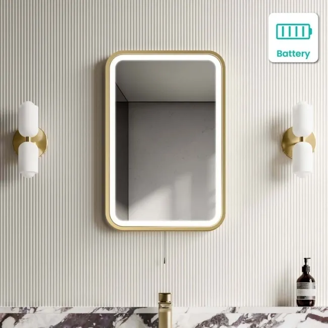 Olivia Battery Operated Brushed Brass Illuminated LED Mirror 600x400mm
