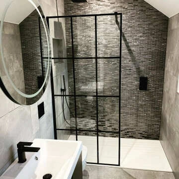 Munich Matt Black Grid Easy Clean 8mm Wet Room Shower Glass Panel 800mm