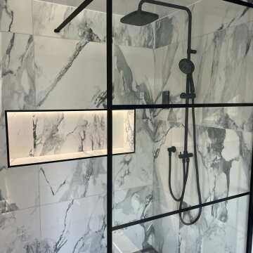 Munich Matt Black Grid Easy Clean 8mm Wet Room Shower Glass Panel 900mm